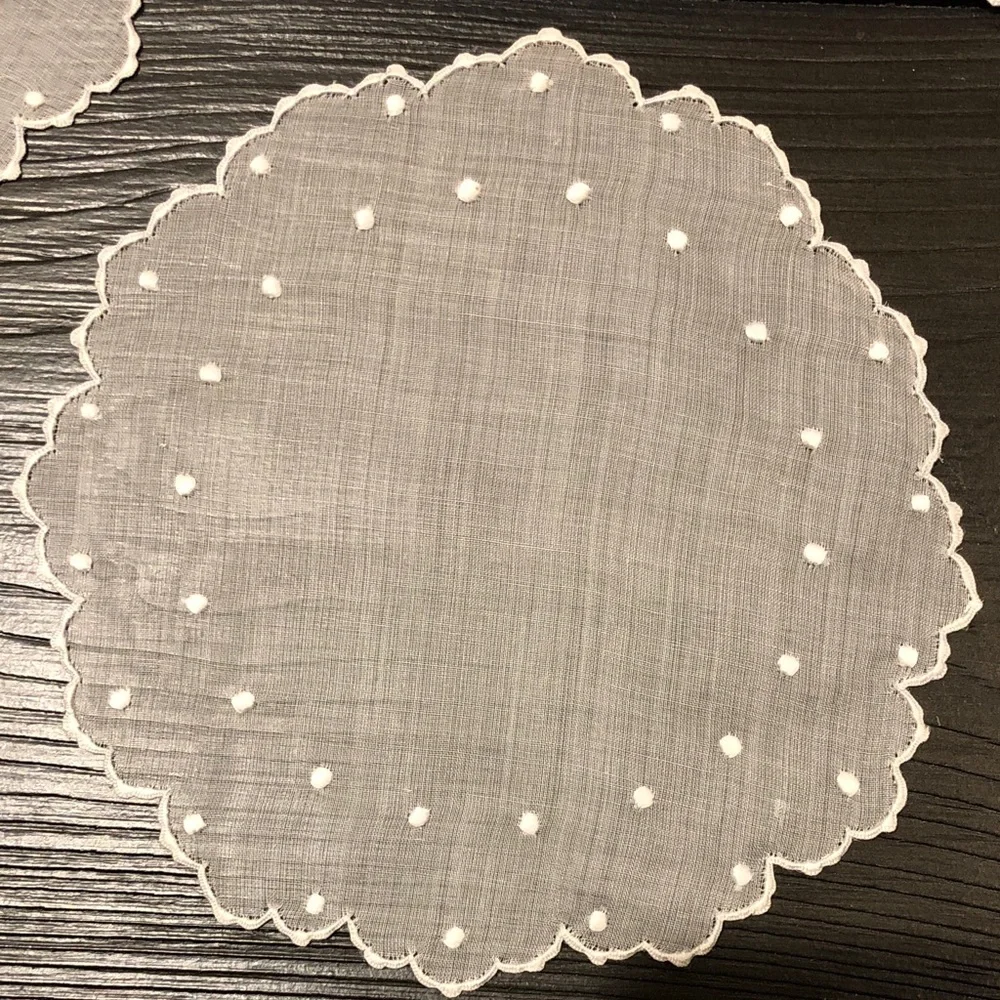 White Sheer Embroidered Linen Doily Set - Elegant Table Accents (12)